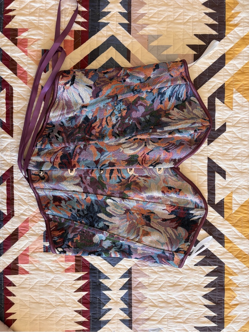 Floral Tapestry Corset Top in Purple and Multicolor